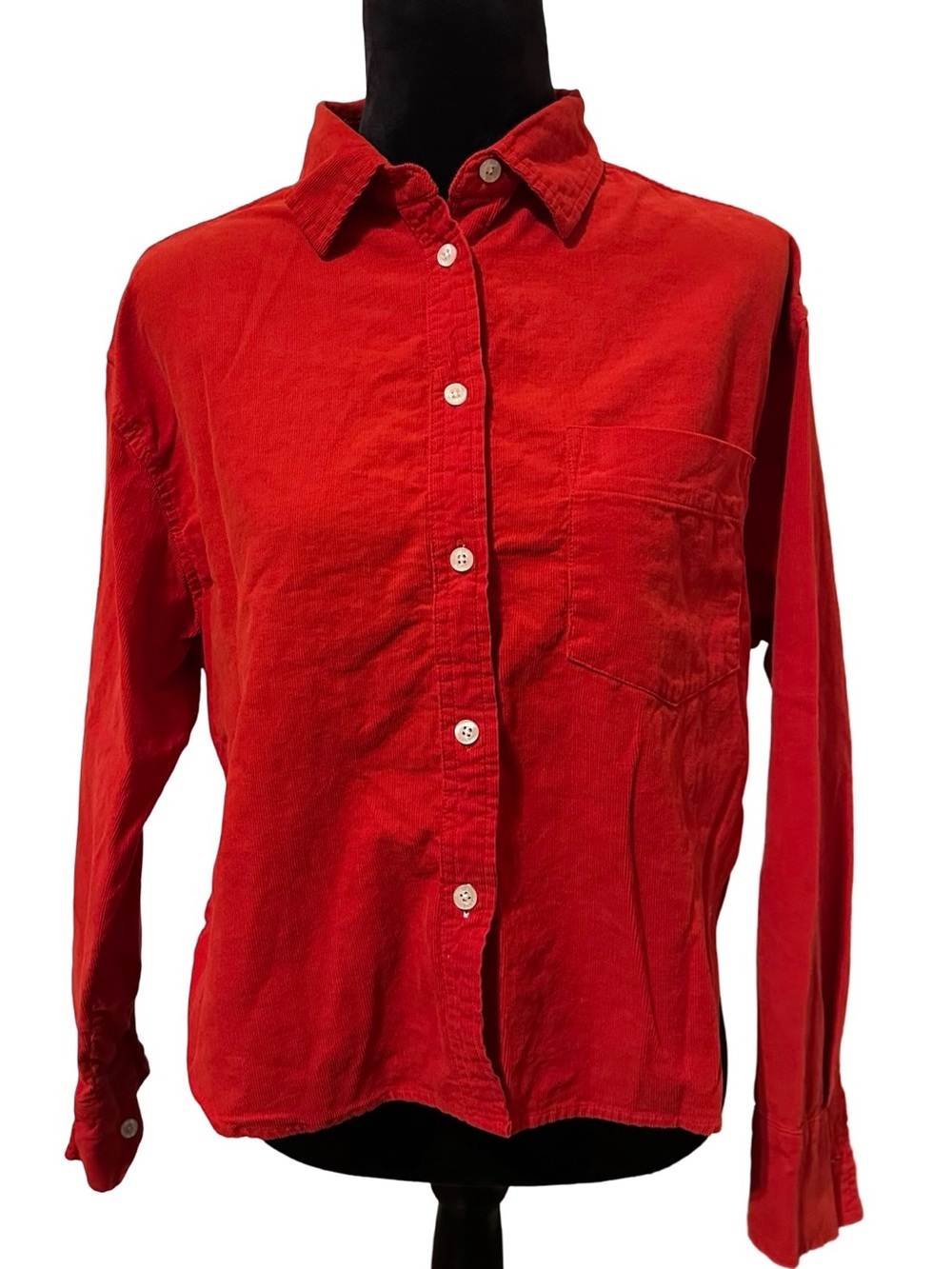Felix Red Corduroy Button Down 100% Cotton Long Sleeve Shacket One Size OS